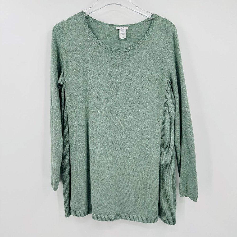 J. Jill Size Small Petite SP Sage Green Long Sleeve Ribbed Panel Tunic Top